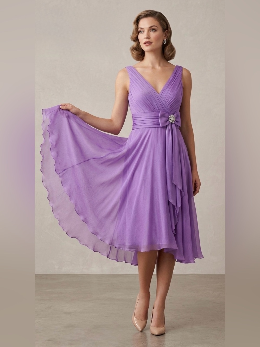 Retro 50s Cocktail Silk with Bow Midi Dress by Adrianna Papell sz 6